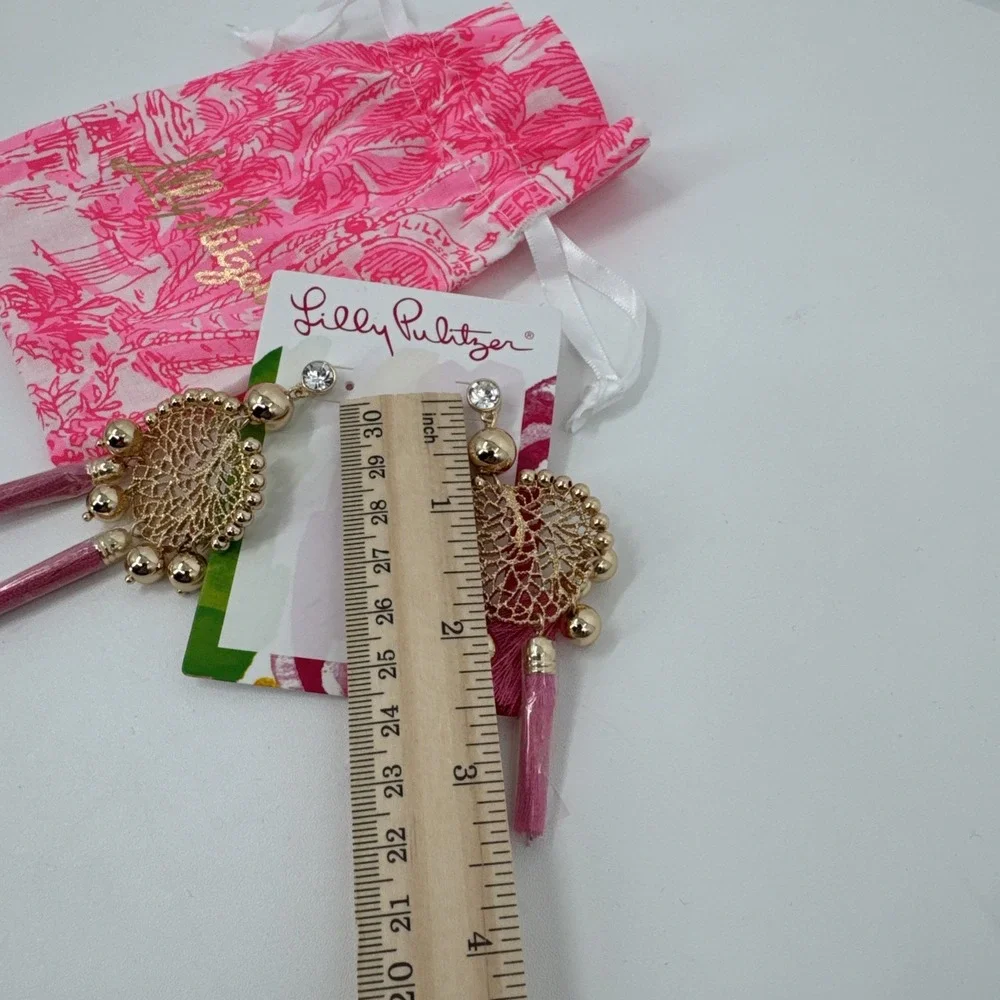 LILLY PULITZER STATEMENT DROP EARRINGS TASSEL SEA DREAMER‎ AURA PINK NEW NWT $58